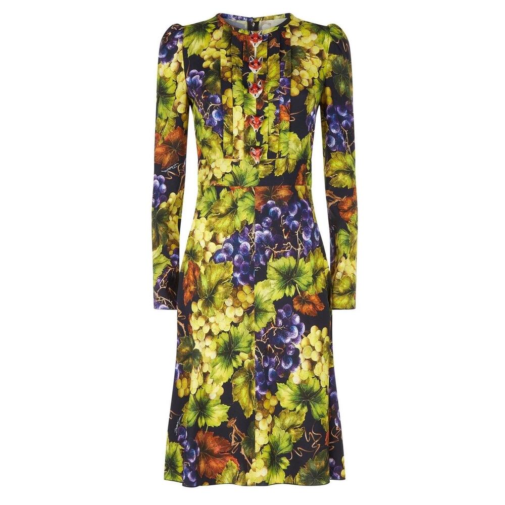 NWT Dolce & Gabbana Grape Print Embellished Dress Yellow IT 44 / L - Picture 8 of 10
